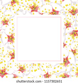 White Plum Blossom Flower Banner Card Border. Vector Illustration.