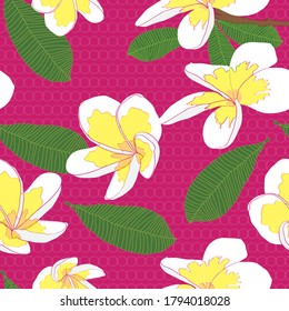 White Plumeria floral seamless pattern beautiful vector design for fabrics and backgrounds