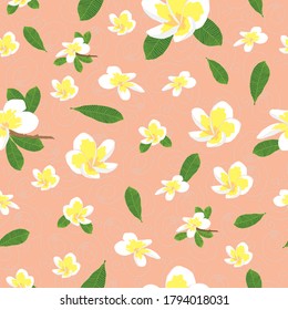 White Plumeria floral seamless pattern beautiful vector design for fabrics and backgrounds