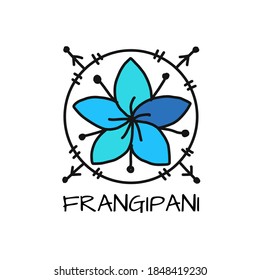 White plumeria (Frangipani). Art sign isolated on white. Vector illustration