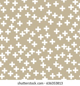 White Plus Sign on Gold Background, Seamless Pattern, Pattern for Fabric and Wrapping Paper, Vector Illustration 