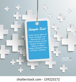 White plus symbols on the grey background. Eps 10 vector file.