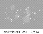 White png dust light. Bokeh light lights effect background. Christmas background of shining dust Christmas glowing light bokeh confetti and spark overlay texture for your design.