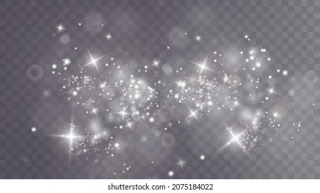 White png dust light. Bokeh light lights effect background. Christmas background of shining dust Christmas glowing light bokeh confetti and spark overlay texture for your design.	
