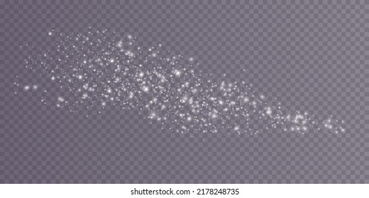 White png dust light. Bokeh light lights effect background. Christmas background of shining dust Christmas glowing light bokeh confetti and spark overlay texture for your design.

