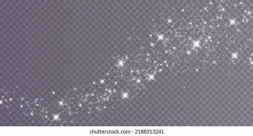 White png dust light. Bokeh light lights effect background. Christmas background of shining dust Christmas glowing light bokeh confetti and spark overlay texture for your design.
