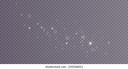 White png dust light. Bokeh light lights effect background. Christmas background of shining dust Christmas glowing light bokeh confetti and spark overlay texture for your design.
