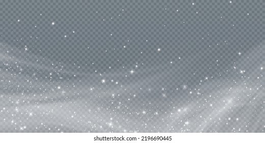 White png dust light. Bokeh light lights effect background. Christmas background of shining dust Christmas glowing light bokeh confetti and spark overlay texture for your design.