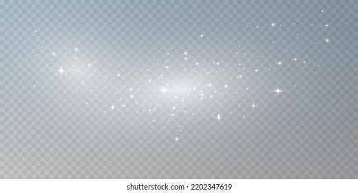 White png dust light. Bokeh light lights effect background. Christmas background of shining dust Christmas glowing light bokeh confetti and spark overlay texture for your design.

