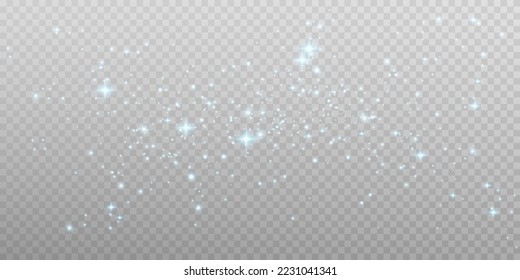 White png dust light. Bokeh light lights effect background. Christmas background of shining dust Christmas glowing light bokeh confetti and spark overlay texture for your design.
