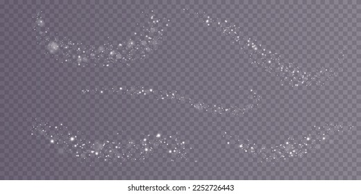 White png dust light. Bokeh light lights effect background. Christmas background of shining dust Christmas glowing light bokeh confetti and spark overlay texture for your design.
