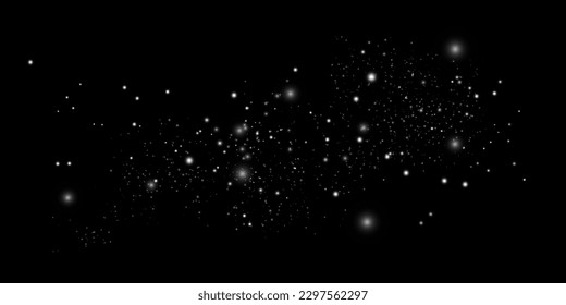 White png dust light. Bokeh light lights effect background. Christmas background of shining dust Christmas glowing light bokeh confetti and spark overlay texture for your design.
