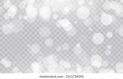 White png dust light. Bokeh light lights effect background. Christmas background of shining dust. Christmas glowing light confetti and spark overlay. Shimmering Dust. Festive Designs.