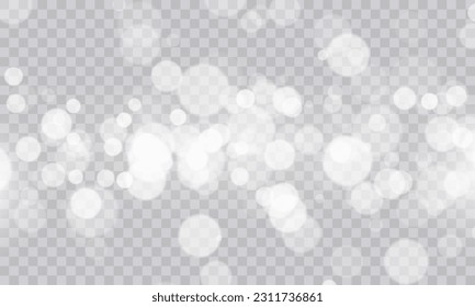 White png dust light. Bokeh light lights effect background. Christmas background of shining dust. Christmas glowing light confetti and spark overlay. Shimmering Dust. Festive Designs.