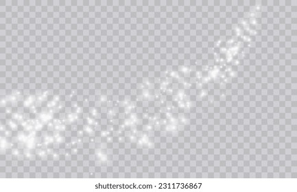 White png dust light. Bokeh light lights effect background. Christmas background of shining dust. Christmas glowing light confetti and spark overlay. Shimmering Dust. Festive Designs.