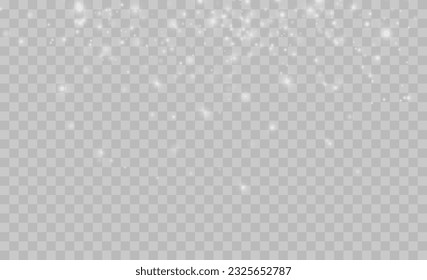 White png dust light. Bokeh light lights effect background. Christmas background of shining dust Christmas glowing light bokeh confetti and spark overlay texture for your design.