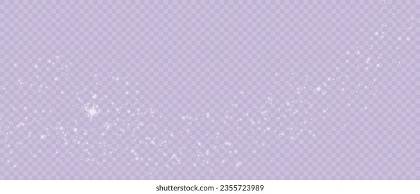 White png dust light. Bokeh light lights effect background. Christmas background of shining dust. Christmas glowing light confetti and spark overlay. Shimmering Dust. Festive Designs.