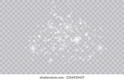 White png dust light. Bokeh light lights effect background. Christmas background of shining dust. Christmas glowing light confetti and spark overlay. Shimmering Dust. Festive Designs.