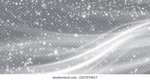 White png dust light. Bokeh light lights effect background. Christmas background of shining dust Christmas glowing light bokeh confetti and spark overlay texture for your design.