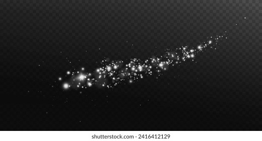 White png dust light. Bokeh light lights effect background. Christmas background of shining dust Christmas glowing light bokeh confetti and spark overlay texture for your design.	