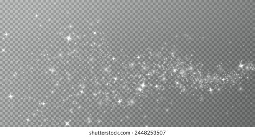 White png dust light. Bokeh light lights effect background. Christmas background of shining dust Christmas glowing light bokeh confetti and spark overlay texture for your design.