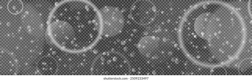 White png dust light. Bokeh light lights effect background. Christmas background of shining dust Christmas glowing light bokeh confetti and spark overlay texture for your design.