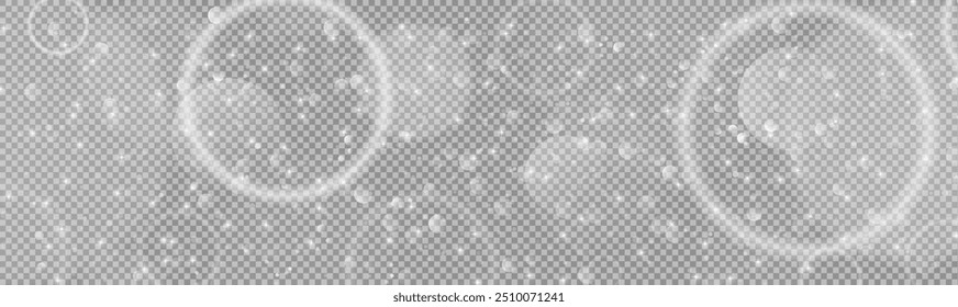 White png dust light. Bokeh light lights effect background. Christmas background of shining dust Christmas glowing light bokeh confetti and spark overlay texture for your design.
