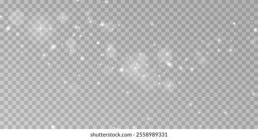 White png dust light. Bokeh light lights effect background. Christmas background of shining dust Christmas glowing light bokeh confetti and spark overlay texture for your design.