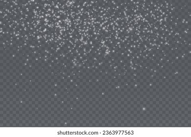 White png dust light. Christmas background of shining dust Christmas glowing light bokeh confetti and spark overlay texture for your design.