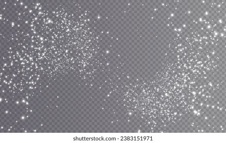 White png dust light. Christmas background of shining dust Christmas glowing light bokeh confetti and spark overlay texture for your design.	