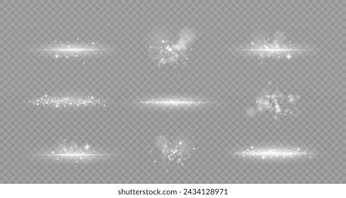 White png dust light. Christmas background of shining dust Christmas glowing light bokeh confetti and spark overlay texture for your design.	