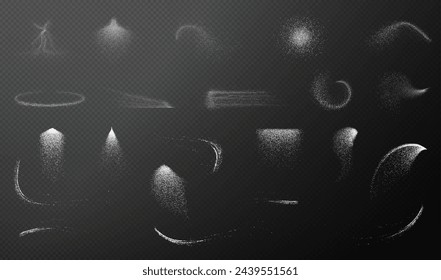 White png dust light. Christmas background of shining dust Christmas glowing light bokeh confetti and spark overlay texture for your design.	