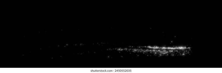 White png dust light. Christmas background of shining dust Christmas glowing light bokeh confetti and spark overlay texture for your design. White festive curve wind Png.	
