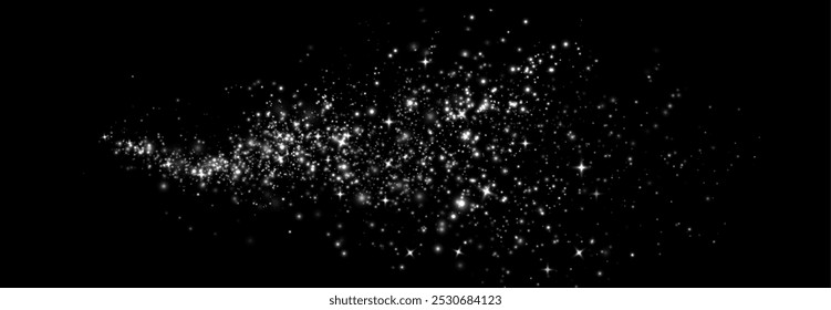 White png dust light. Christmas background of shining dust Christmas glowing light bokeh confetti and spark overlay texture for your design.	
