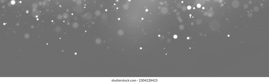 White png dust light. Vector silver glowing glitter background. Abstract glowing bokeh lights. Christmas concept flare sparkle. Glitter defocused blinking stars and sparks.