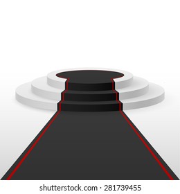 White podium black carpet with red lines