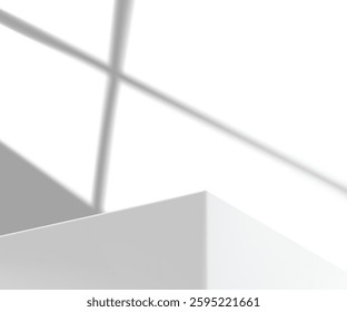 White podium for cosmetic products on a background with shadows through it.