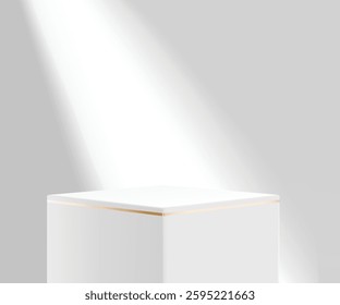 White podium for cosmetic products on a background with shadows through it.