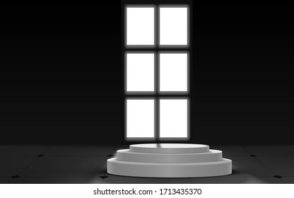 white podium in the dark room