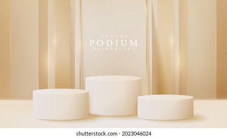 White podium display product and sparkle golden line scene, Realistic 3d luxury style background, vector illustration for promoting sales and marketing.