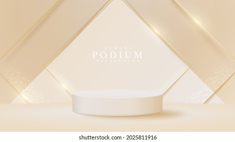 White podium display product and sparkle golden line scene, Realistic 3d luxury style background, vector illustration for promoting sales and marketing.