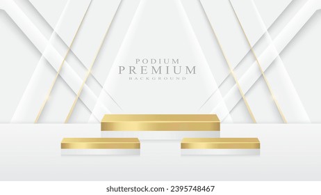 White podium, elegant background, golden lines, stage for product display