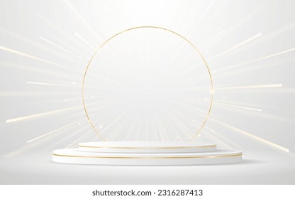 White podium with elegant gold lines for the best awards or product display. stage or podium. vector illustration
