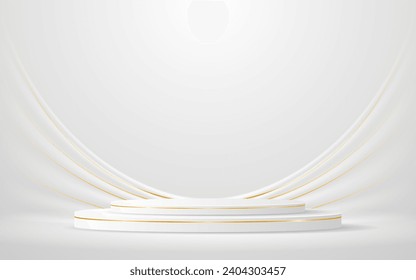 White podium with elegant gold lines for the best awards or product display. stage or podium. vector illustration	