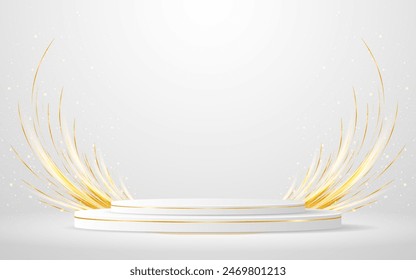 White podium with elegant gold lines for the best awards or product display. stage or podium. vector illustration	