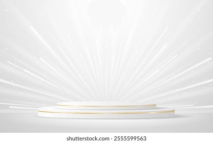 White podium with elegant gold lines for the best awards or product display. stage or podium. vector illustration	