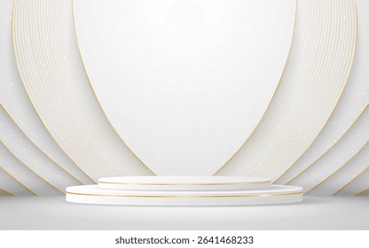 White podium with elegant gold lines for the best awards or product display. stage or podium. vector illustration	