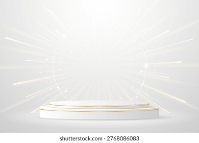 White podium with elegant gold lines for the best awards or product display. stage or podium