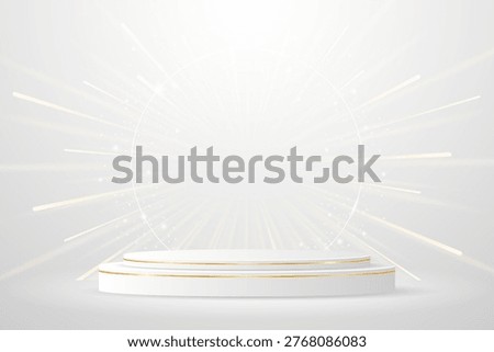 White podium with elegant gold lines for the best awards or product display. stage or podium