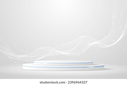 Podio blanco con elegantes líneas de ondas blancas en la parte posterior para la presentación del producto. Presentación de productos cosméticos. Etapa o podio. ilustración vectorial	